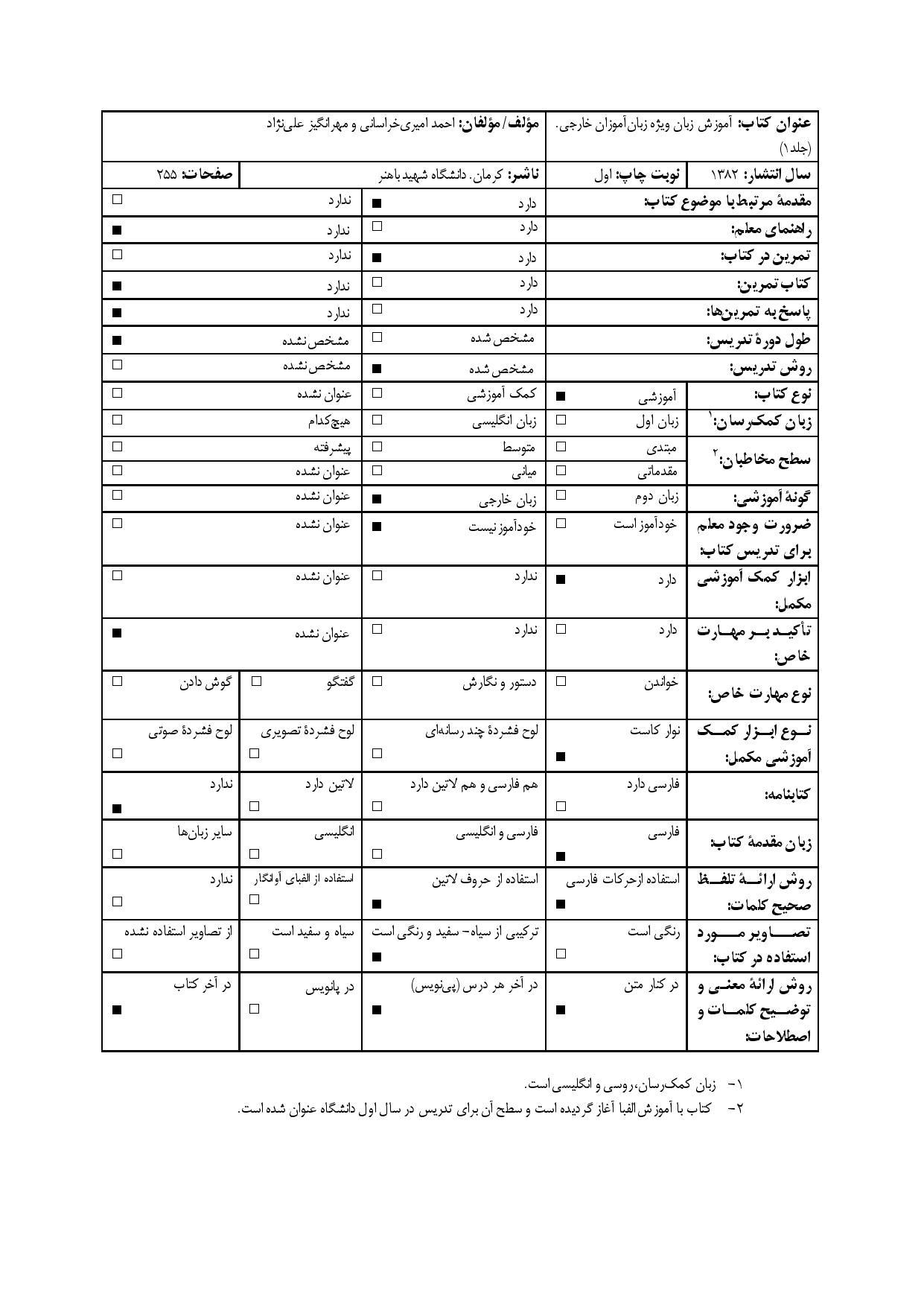 آموزش زبان فارسی ویژه زبان‌آموزان خارجی (جلد 1)