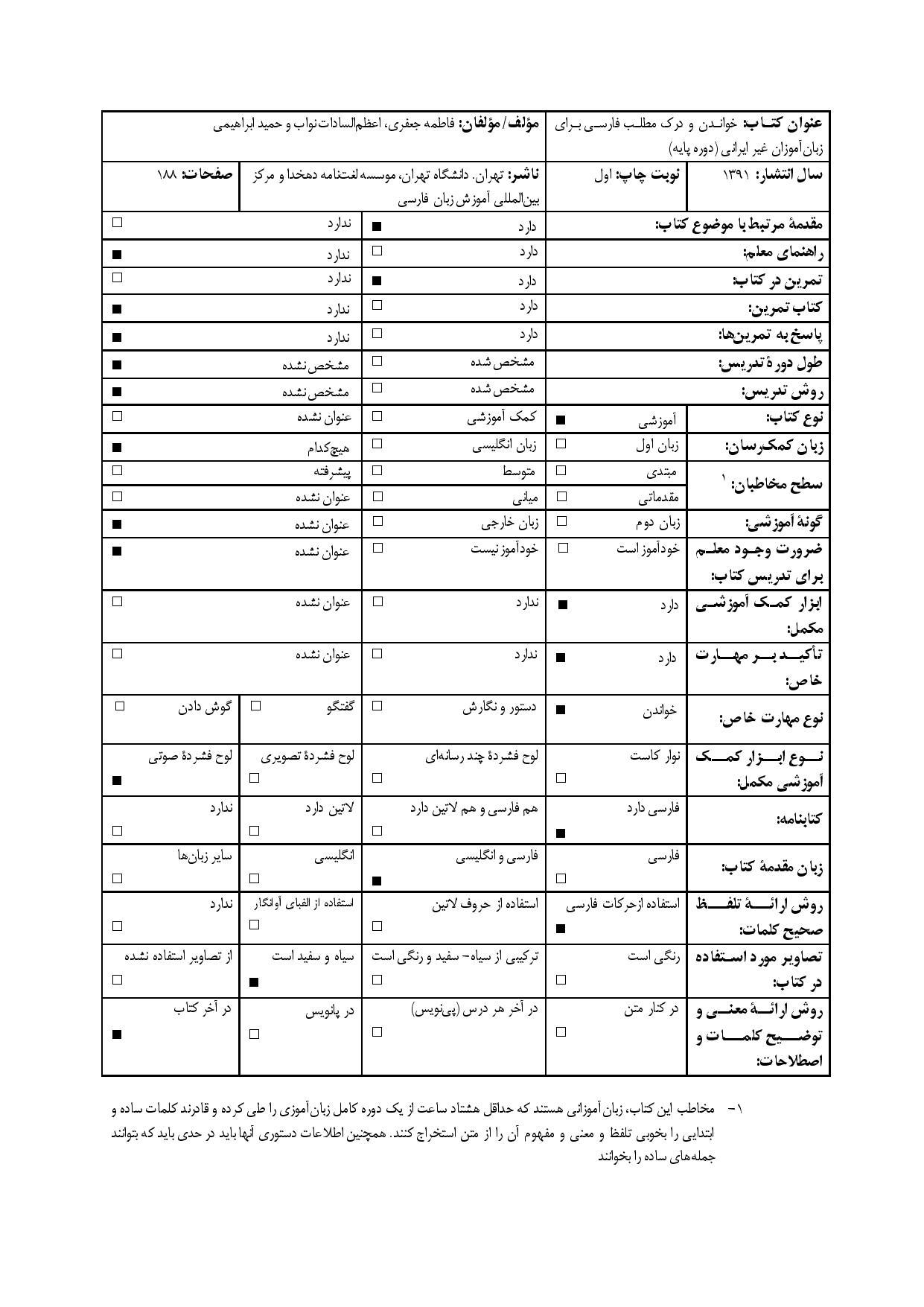 خواندن و درک مطلب فارسی برای زبان‌آموزان غیر ایرانی (دوره پایه)