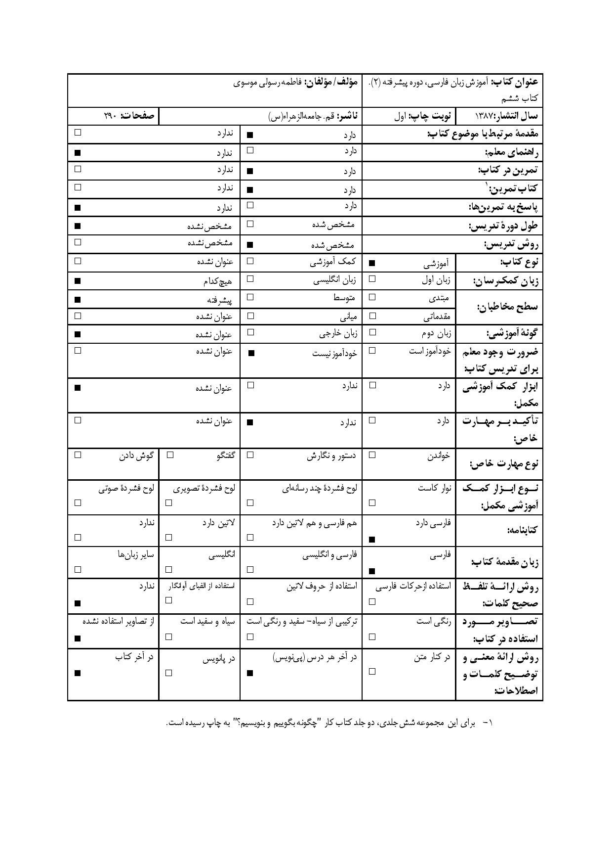 آموزش زبان فارسی، دوره پیشرفته (2) کتاب ششم